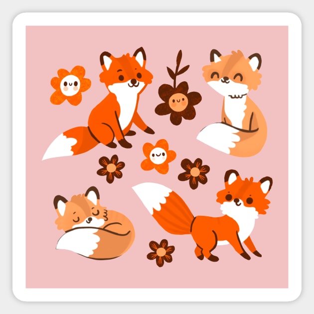 Foxes and flowers Sticker by Mjdaluz